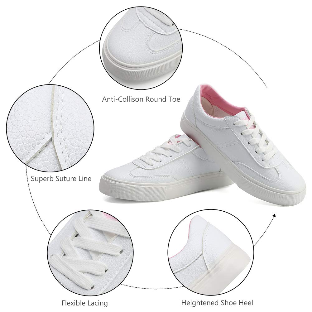 Camel Crown White Sneakers for Women Leather Casual Lace-Up Low Skate Shoes Classic Fashion Sneaker Comfortable & Fit 5.5 M US