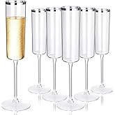 Ciaell 24 Pack Silver Plastic Champagne Flutes - 6 Oz Disposable Champagne Glasses - Square Silver Rim Plastic Toasting Glasses for Party Birthday Anniversary Wedding