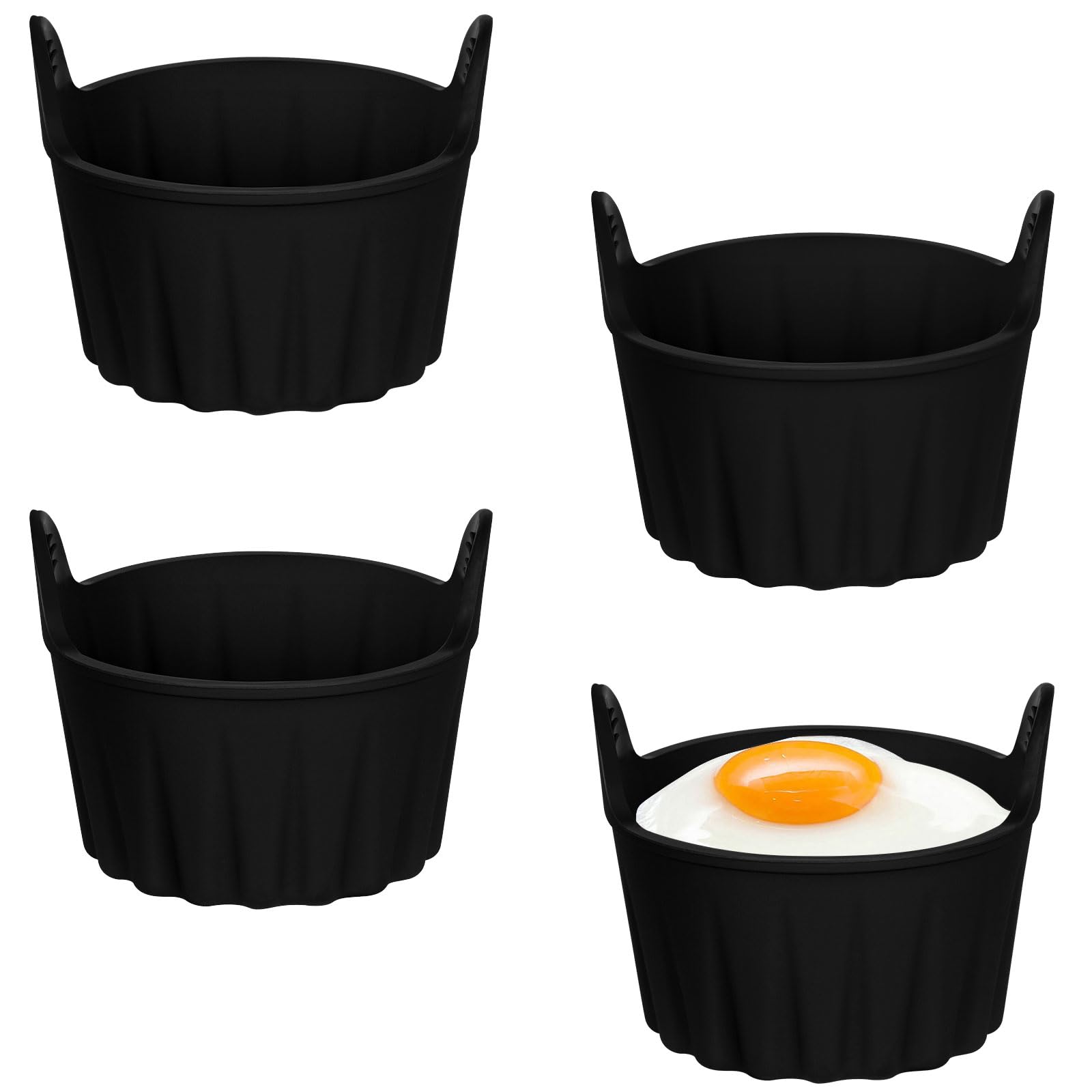 Ainiv Silicone Egg Moulds - 4 PCS Non-Stick Ramekins for Air Fryer, Waffle Molds, Egg Cooker Accessories for Ninja Foodi Tower-Black
