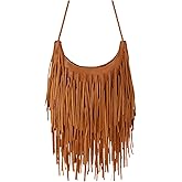 Oweisong Leather Fringe Bag for Women Boho Crossbody Purse Suede Western Fringe Purse Vintage Hobo Handbags