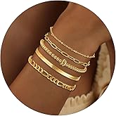 Apsvo Gold Bracelets Set for Women, 14K Gold Plated Dainty Bracelets with Initial Charm Set, Layered Chain Bracelets Jewelry Gifts