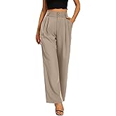 KICZOY Women High Waist Wide Leg Dress Pants Pleated Front Wide Waistband Elastic Work Casual Long Trousers
