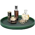 Emibele Vanity Tray, Resin Round Tray Decorative Storage Organizer for Bathroom Toilet Tank Bedroom Kitchen Countertop, Jewelry Storage Dresser for Candle,Lotion Bottle,Cosmetics, Matte Ink Green