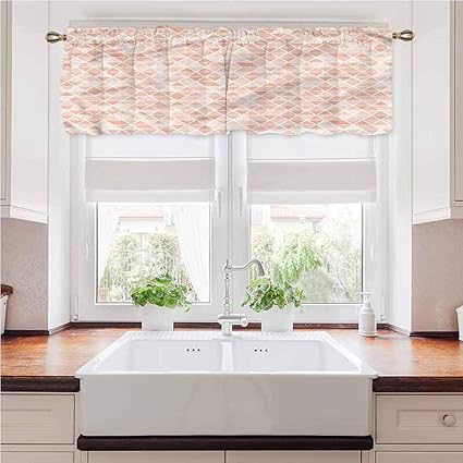 Cenefa de cortina de cocina, diseño de mosaico, color rosa pálido, para