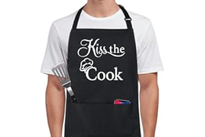 Xornis 100% Cotton Funny Apron with 2 Pockets for Men Women BBQ Grilling Adjustable Bib Black Aprons Gifts Cooking Kitchen