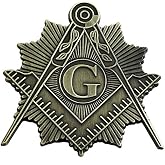 Shining Square &amp; Compass Masonic Auto Emblem - [Antique Brass][3'' Tall]