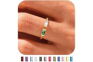 WFYOU Gold Birthstone Rings for Women Non Tarnish Dainty 14K Gold Plated Stackable CZ Ring Adjustable Wedding Promise Rings for Her Couples Gemstones Personalized Jewelry Gift for Birthday