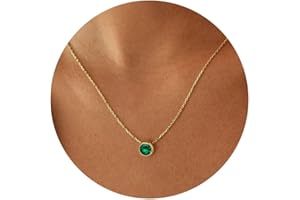 Turandoss Birthstone Necklace for Women, Dainty 14K Gold Plated Red Blue Green Diamond Emerald Birthstone Necklace 12 Month Birthstone Jewelry Birthday Gifts for Women Teen Girls