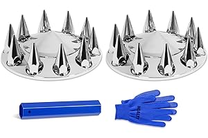 HQALTY Chrome Pointed 2 Front Axle Cover Kit with 32mm/33mm Spike Screw-on Lug Nut Covers with Removable Hub Caps for Semi Truck (Installation Tool Included)
