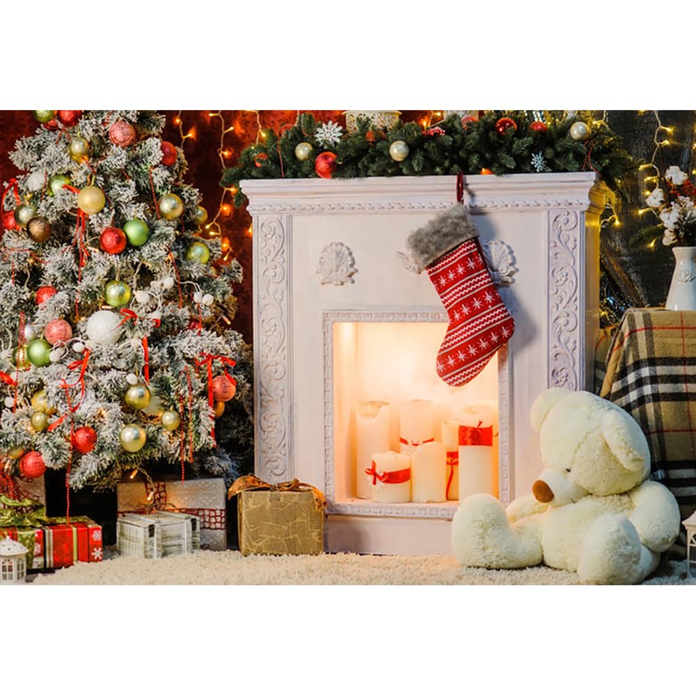 YongFoto 3x2m Vinyl Christmas Backdrop Photography Interior Decoration Christmas Tree Fireplace Socking Backdrops for Photography Photo Shoots Photo Background Studio Props