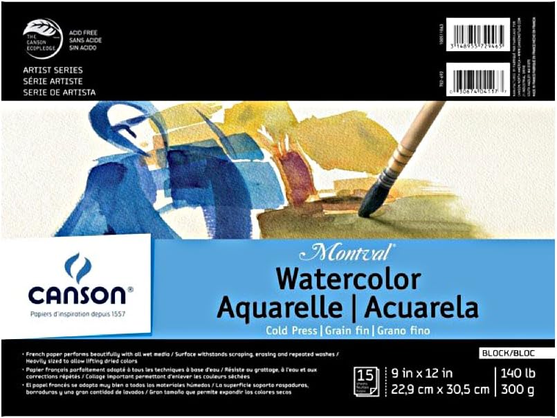 Montval Watercolor Block 140LB, White, 9" x 12"