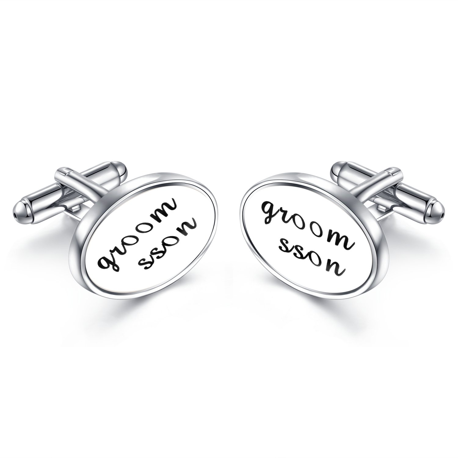 HONEY BEAR Mens Oval Wedding Cufflinks with Gift Box (Groomsson)