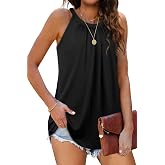 Zwurew Women's Loose Fit Tank Top - High Neck Sleeveless Pleated Halter Blouse - View #13