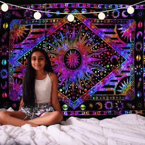 THE ART BOX Purple Hippie Mandala Sun Moon Burning Sun Psychedelic Trippy Tapestry for Bedroom Celestial Busning Sun Tapestry Bohemian Wall Hanging Planet Tapestry - Image 3