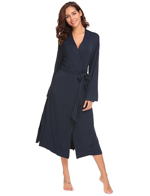 Avidlove Damen Morgenmantel lang Baumwolle Kimono Negligee Saunamantel Winter Robe V Ausschnitt Bademantel Nachthemd