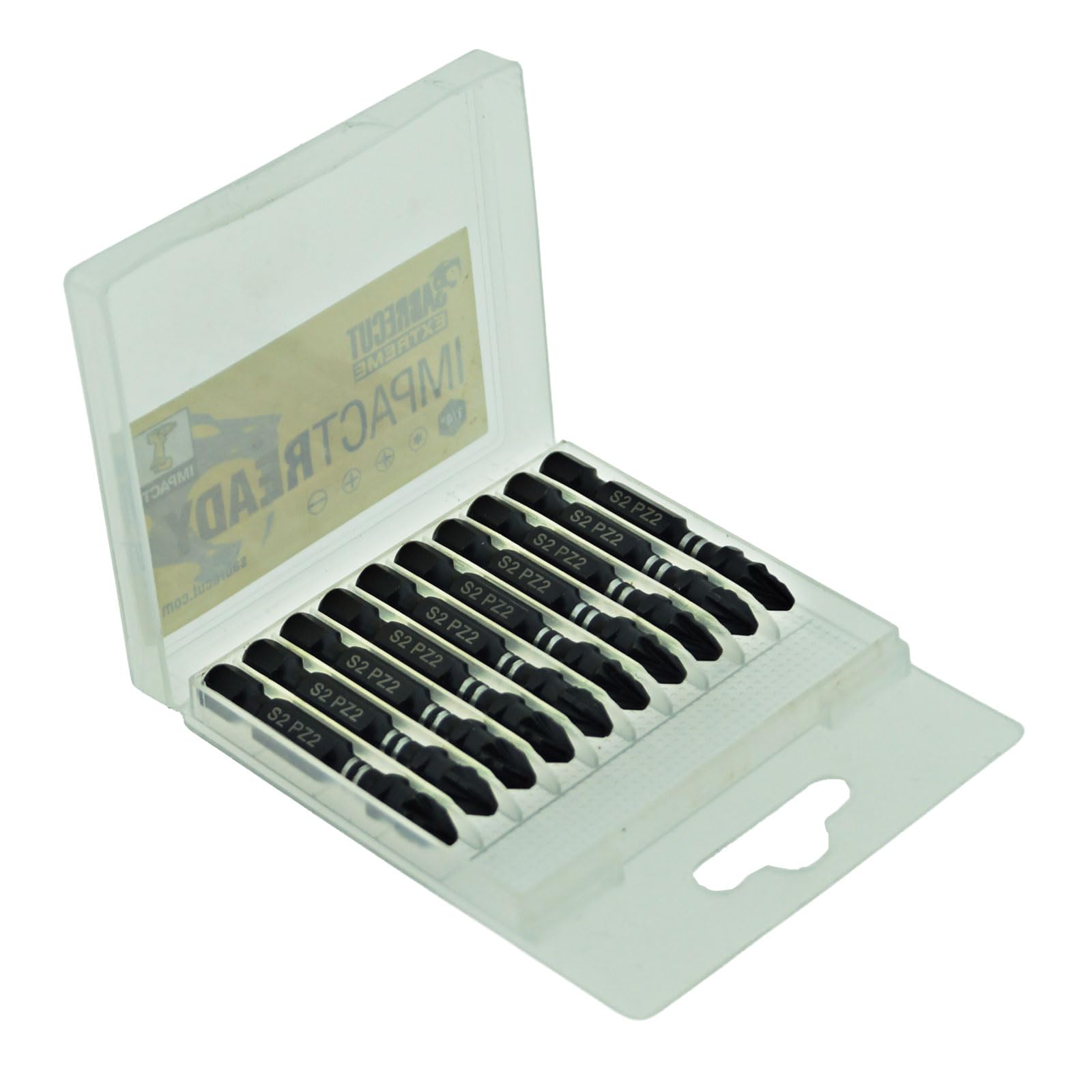 10 x SabreCut SCPZ250_10 50mm PZ2 Impact Screwdriver Driver Bits Set Single Ended Pozidriv POZI No.2 Heavy Duty Including Storage Box