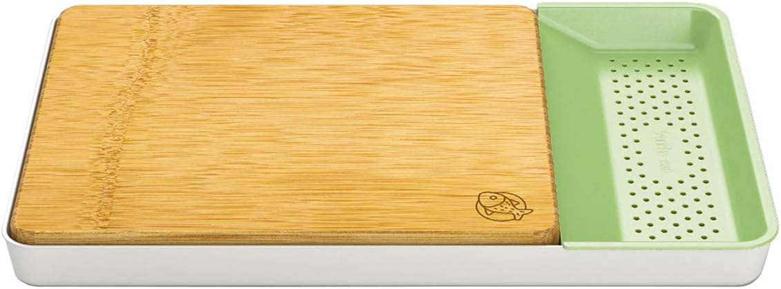 Suncha Creative Double-Sided Bamboo Cutting Board Set with One Tray and Two Side Draining and Grinding Baskets Multi-Function Cutting Board, 11" x 9"/27.5 x 24cm