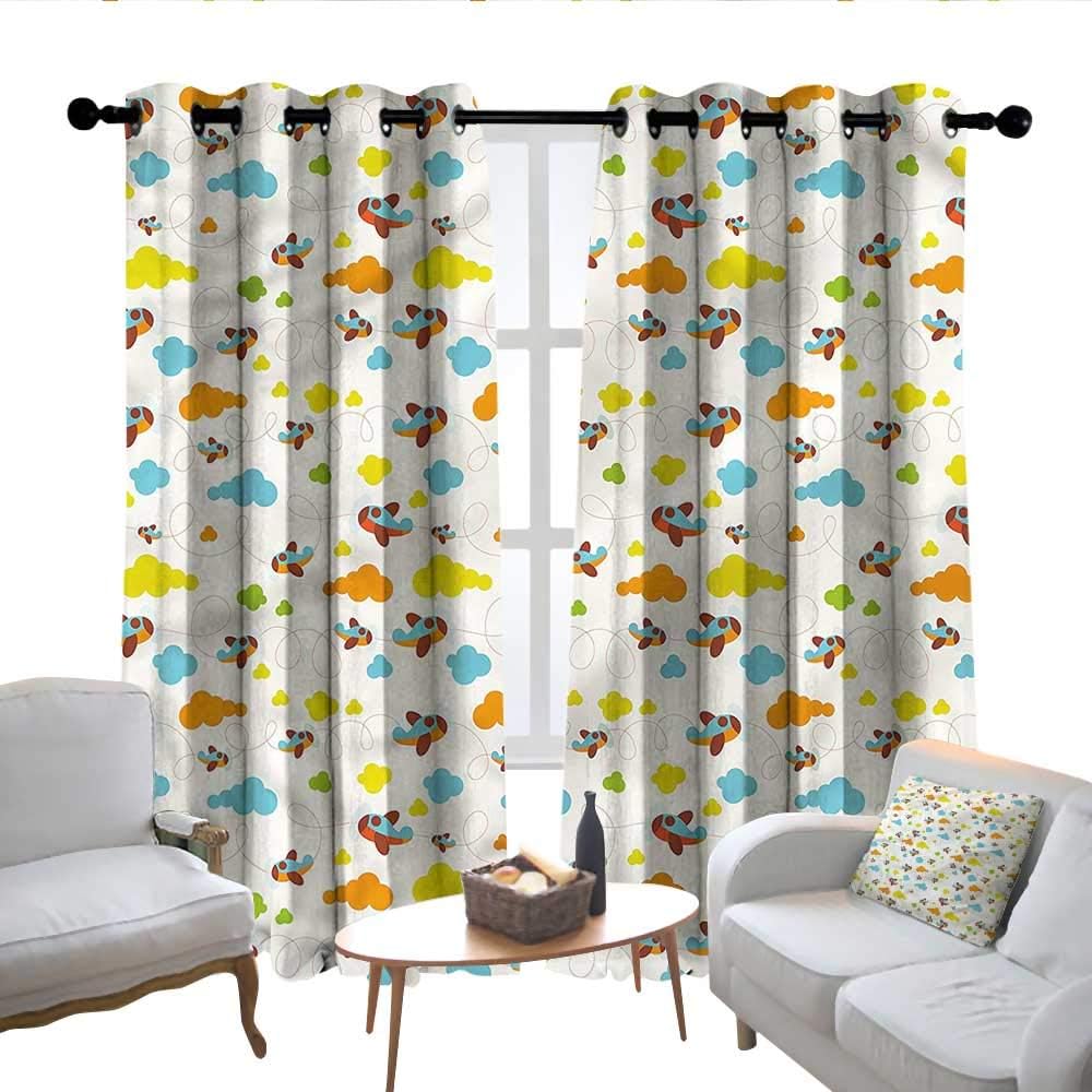 Lewis Coleridge Print Curtains for Bedroom Curtain Boys Room,Cartoon Style Fun Clouds,Grommet Window Treatment Set for Living Room 54"x63"