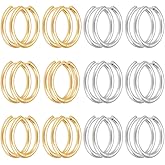 UNICRAFTALE 24Pcs 2 Colors Huggie Hoop Earrings 26mm Ear Cuff Tiny Hoop Earring Stainless Steel Earrings Round Earring Earwires Components Jewelry Gift for DIY Jewelry Making