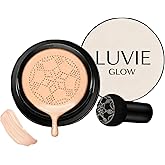 Luvie Glow Foundation Cushion, Mushroom Head Air Cushion CC Cream, BB Cream Face Makeup Foundation, Moisturizing Concealer Brighten Long-Lasting, Even Skin Tone for All Skin Types (warm)
