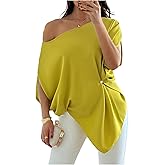 GORGLITTER Women's Off The Shoulder Asymmetrical Tops Dressy Dolman Sleeve Ruched Going Out Blouse Poncho Shirts