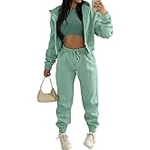 Akmipoem Sweatsuits for Women Set 3 Piece Outfits Zip Up Hoodie Sweatshirt Crop Tank Top Jogger Sweatpants Tracksuit