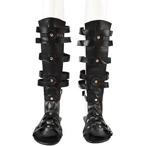 Roman Sandals for Men Knee High Gladiator-Style Sandals for Halloween | Faux Leather, Adjustable Hook And Loop Straps, Open T