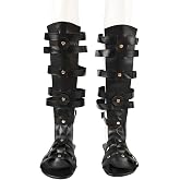 Roman Sandals for Men Knee High Gladiator-Style Sandals for Halloween | Faux Leather, Adjustable Hook And Loop Straps, Open Toe Flat Sole, Hollow Breathable,Slip Resistant and Wear-Resistant Sole