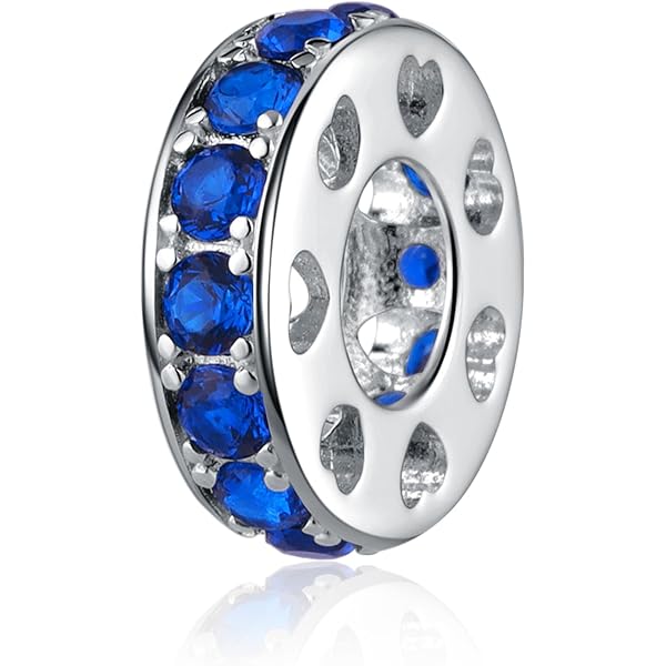 MEETCCY 2pc Sterling Silver Clip Spacer Charm Bracelets - Blue White Crystal Stopper Beads