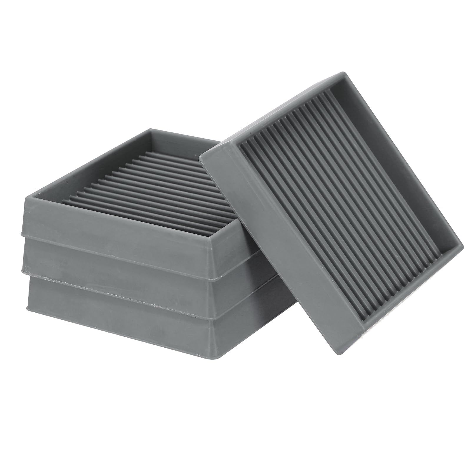 PATIKIL 3"x3" Square Rubber Furniture Pads, 4 Pack Non Slip Caster Cups Anti Skid Floor Protectors for Furniture Feet Bed Couch Chair Table Stopper, Grey