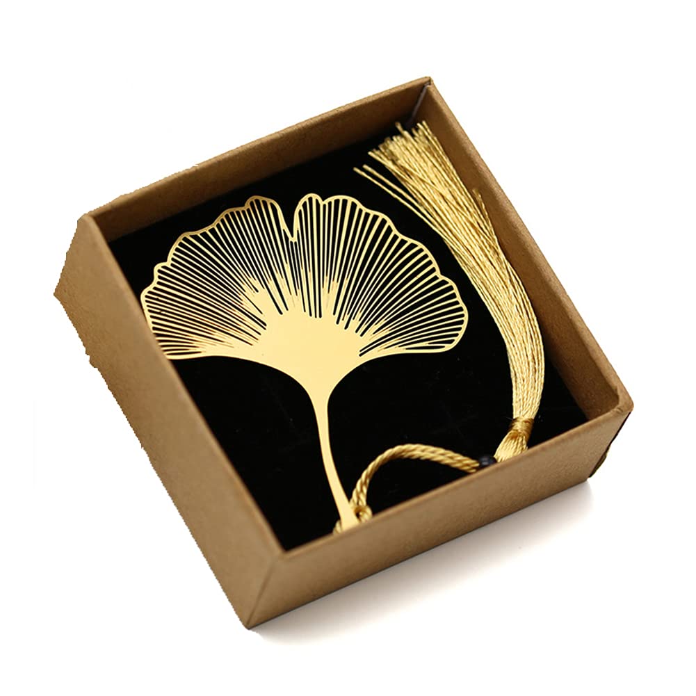 ARFUKA Metal Leaf Bookmark Ginko Shaped Pendant Reading Bookmark with Tassel, Gifts for Women, Kids, Teens Girls, Readers and Book Lovers Gold