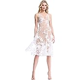 Dress The Population Womens Audrey Spaghetti Strap Midi A-line 3D Floral Dress