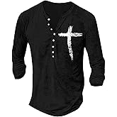 MARSVOVO Long Sleeve Shirts for Men Graphic Henley Shirts Tops Big and Tall Slim Button Up T Shirts Blouses