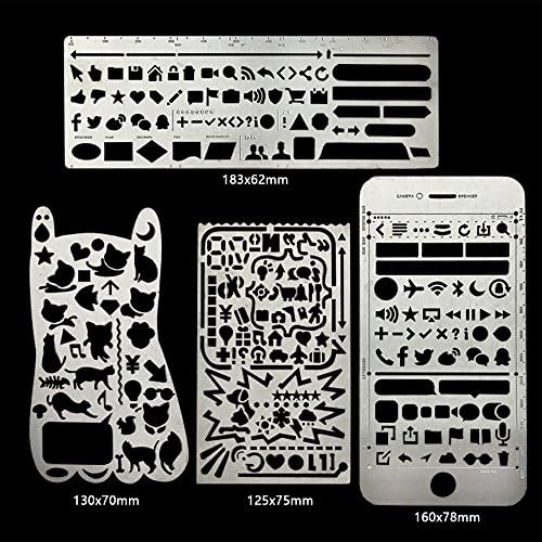 4 PCS Stainless Steel Number Ruler Drawing Painting Stencils Scale Template Sets for Scrapbook and Craft Projects