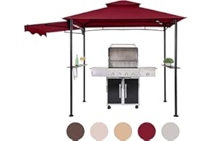 FAB BASED 5x8 Grill Gazebo, Outdoor BBQ Grill Patio Canopy with Extra Shadow & LED Lights, Barbeque Gazebo Canopy (Red)