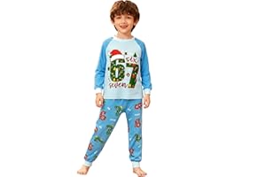 Boys Girls Christmas Outfits Kids Cute 67 Meme Xmas Graphic Long Sleeve Top and Pants 2 Piece Sets Holiday Clothes