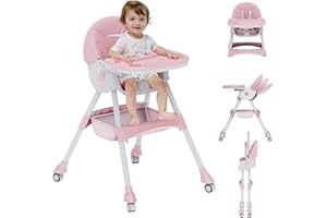 BONBAY High Chairs for Babies and Toddlers, 4 in 1 Convertible Baby High Chair, Portable High Chair for Travel with Adjustable Height and Back, Foldable HighChair with Wheels& Pu Cushion