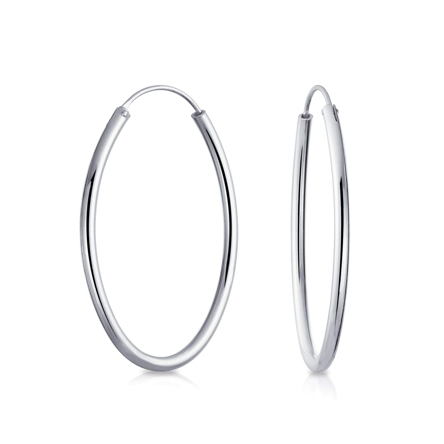 Minimalist Round Shaped Endless Continuous Thin Tube Hoop Earrings For Women Polished .925 Sterling Silver 1.6 Inch Diameter