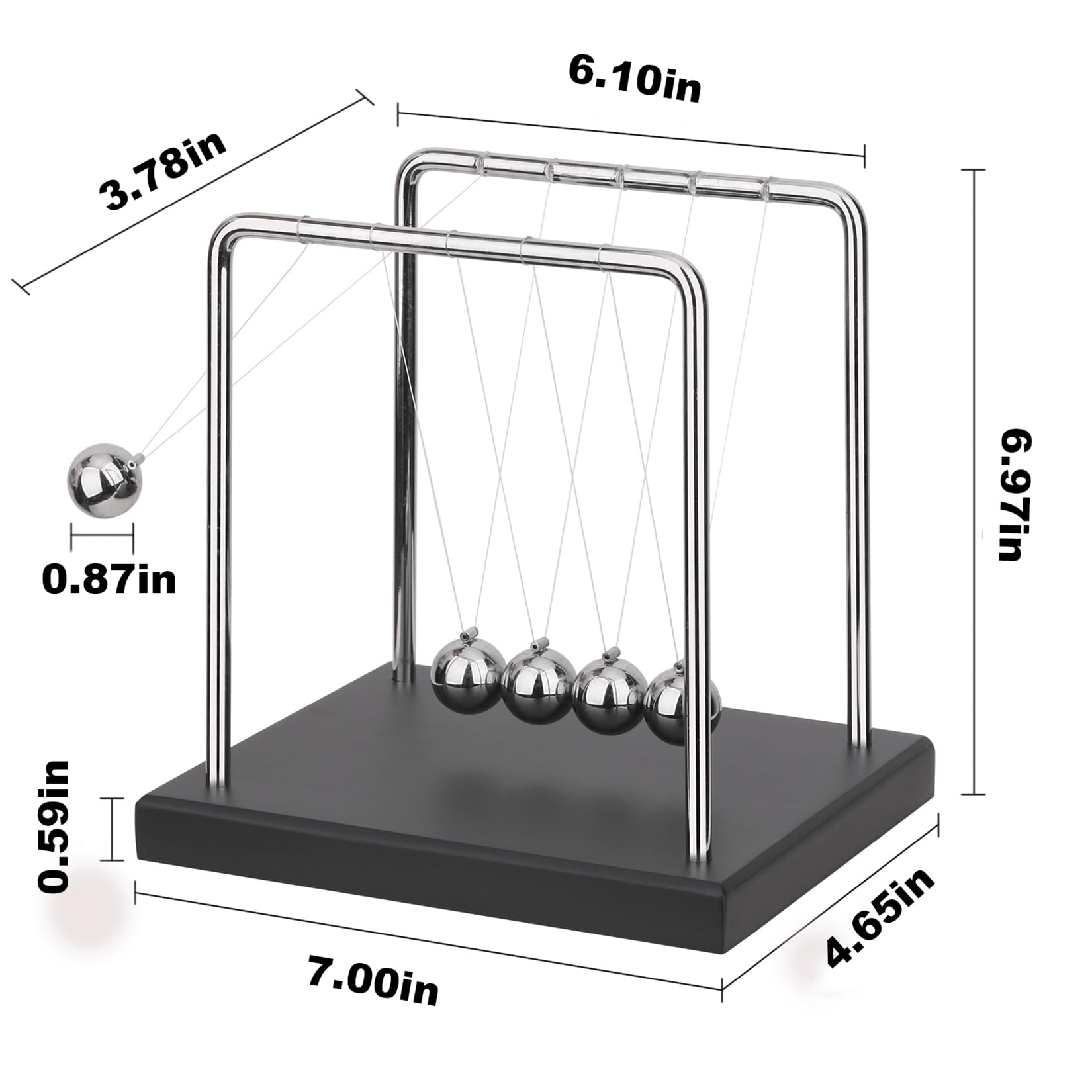 SEVNPRIME 5 Large Beads Newton's Cradle Balance Balls Desk Toys Office Decorations with Black Wooden Base Desk Balance Balls Fun Science Physics Toys for Office/Bedroom/Living Room