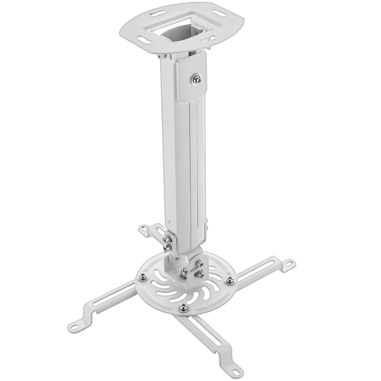 deleyCON Universal Projector Holder Ceiling Mount +-15° Tilt - 360° Rotatable - up to 13.5Kg - Height Adjustable 380mm-580mm - Cable Management - White