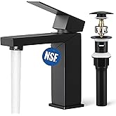 KES Black Bathroom Faucet Single Handle & Bathroom Sink Drain with Overflow, cUPC Certified Vanity Faucet with Pop Up Drain Stopper Stainless Steel Matte Black, L3156ALFF12-BK-C2