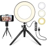 MACTREM 6" Small Ring Light with Stand for Phone Video Desk Makeup | Mini Desktop Ring Light, 3 Light Modes 11 Brightness Levels, Cell Phone Holder,for YouTube Computer Conference,USB Powered