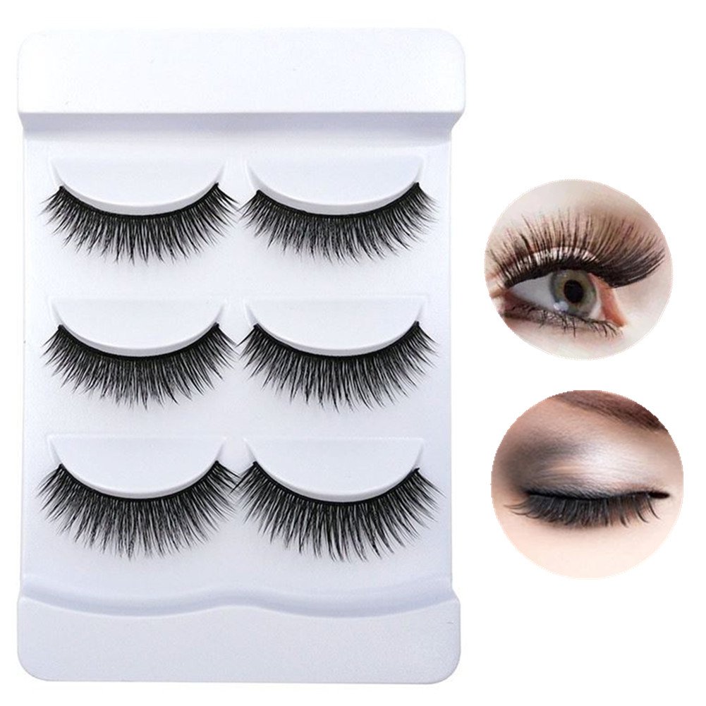 Pevor 3D False Eyelash Naturally Dense Multilayer Pure Handmade Long Black Reusable Fake Eyelashes Kit 3 Pairs Pack
