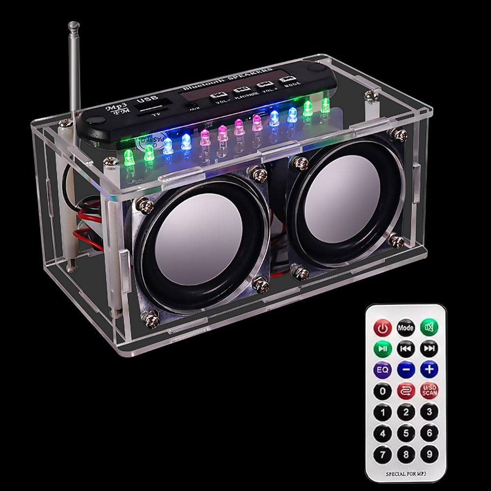 Vmxlso DIY FM Radio Electronics Kit, Bluetooth Speaker with LED, Remote Control, Build Your Own Radio