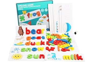 LLTCMAOYI Montessori Wooden Spelling Game, 26 Alphabet Letters & Flash Card Set, Kids' Phonics Learning Toy