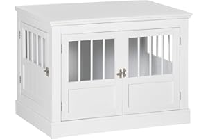 PawHut Dog Crate Furniture, 31" Indoor Dog Cage Side End Table with Three Doors, Dog Kennel for Small Dogs, White