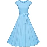 Milreason Women’s Casual 1950s Dresses for Women Vintage Cap Sleeves Modest Cocktail Party Swing Prom Dress with Pockets