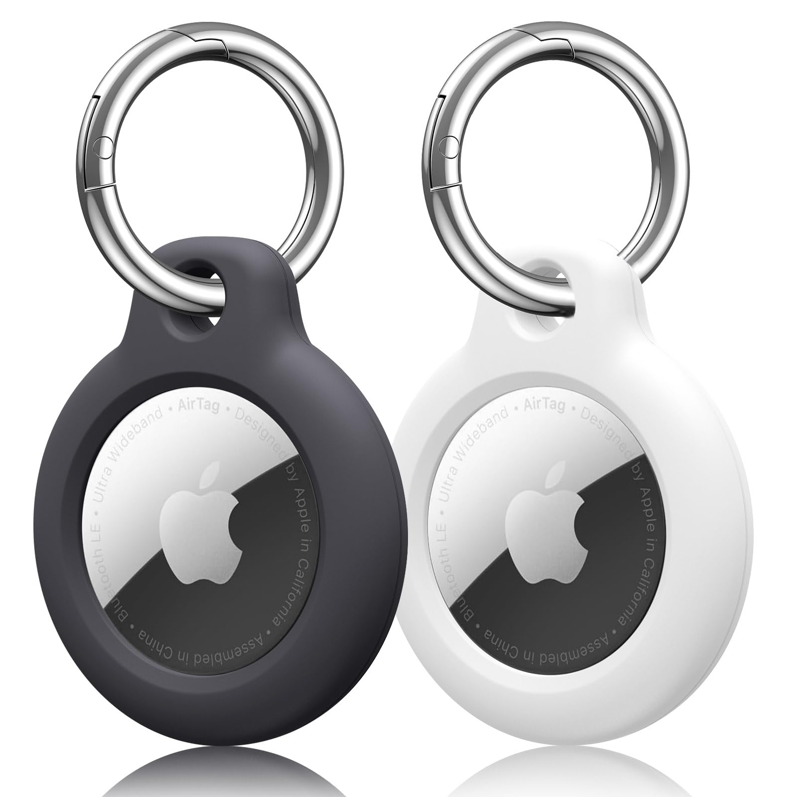 Photo 1 of 2-Pack Holder for Apple Air Tags with Keychain, Anti-Scratch Shockproof GPS Cover Air-Tag Item Finders Case for Pets, Kids, Luggages (Black+White)