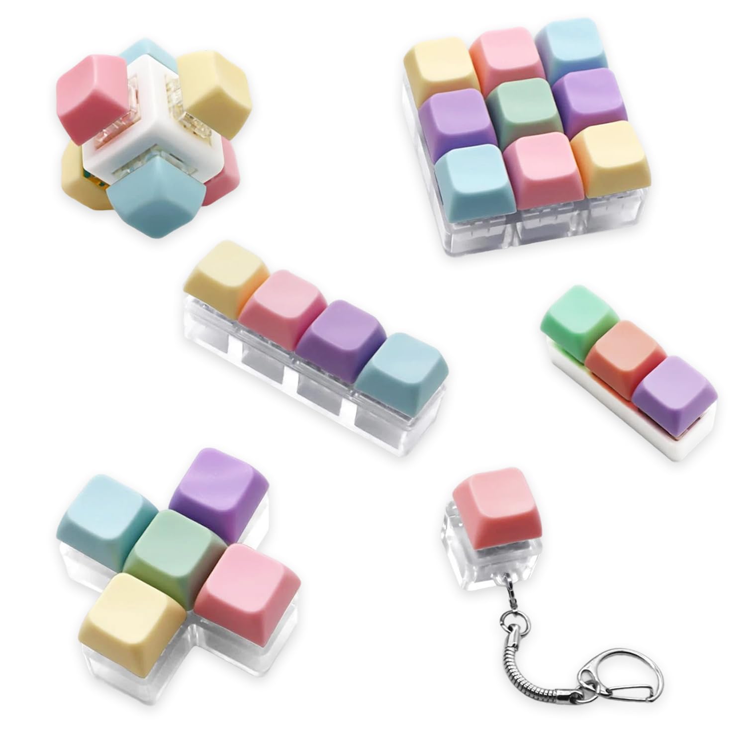 6Pcs Keyboard Fidget Toy - Clicky Fidget Clicker Keyring, Adult & Kids Fidget Toys, Portable Stocking Stuffers Gadgets, Non-Toxic Plastic Stress Relief Fidget Keyboard for Work School Travel