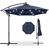 Best Choice Products 10ft Solar LED Offset Cantilever Hanging Market Patio Umbrella, 8 Sturdy Ribs, Easy Adjustment - Navy Blue